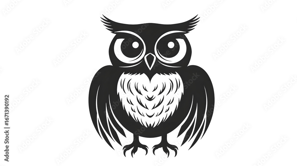 Fototapeta premium Owl silhouette mascot logo black and white isolated on transparent background