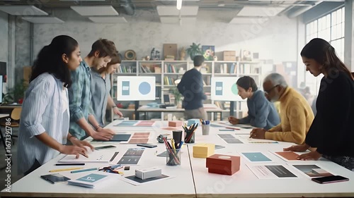 Diverse Group Collaborative White Table Brainstorming Office Meeting Indoors