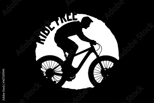 Mountain Biker on Suspension Bridge Silhouette" vector bundle