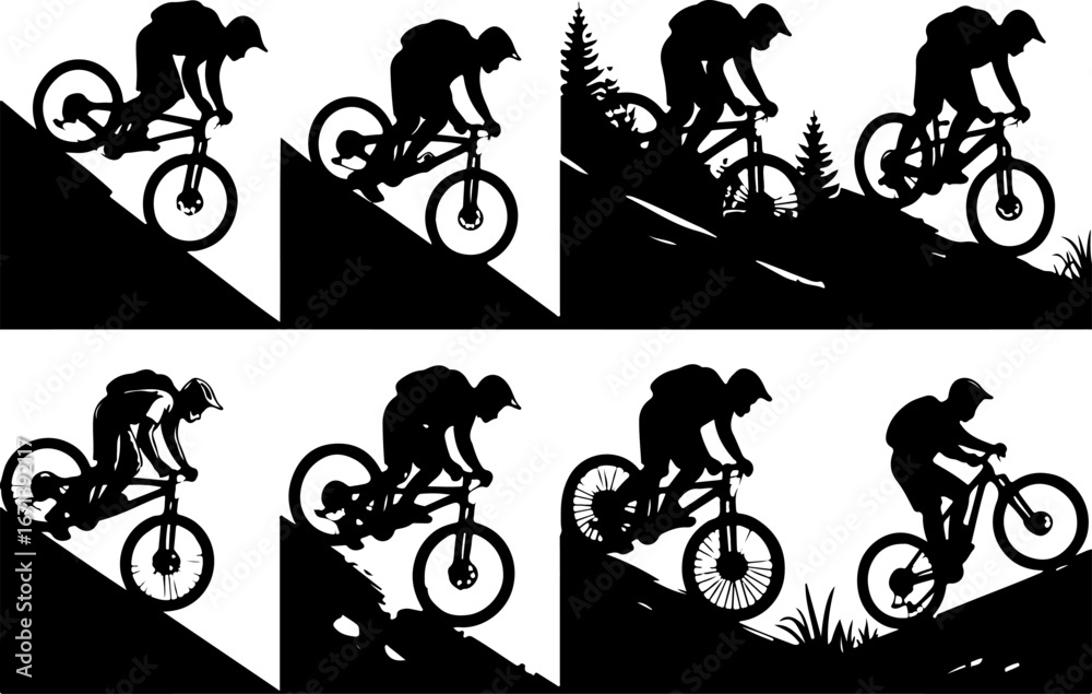 Fototapeta premium Mountain Biker on Suspension Bridge Silhouette