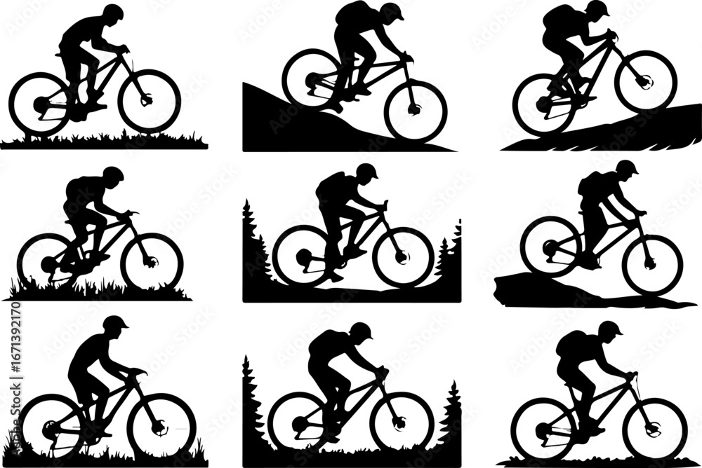 Obraz premium Mountain Biker on Suspension Bridge Silhouette