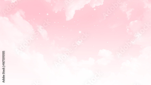 Pink sky with white clouds. valentine's day sweet dream background love and happiness