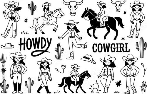 Cowgirl and Equestrian Horse Silhouettes"