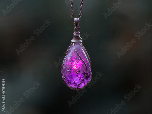 Purple gemstone pendant wire wrapped with copper chain image