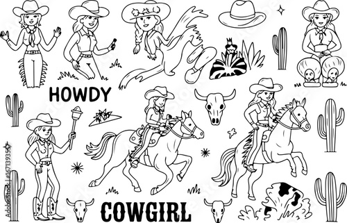 Cowgirl and Equestrian Horse Silhouettes"