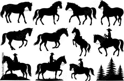 Cowgirl and Equestrian Horse Silhouettes"