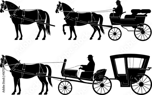 "Horse and Carriage Silhouette Set"