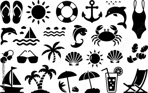 "Beach and Summer Vacation Icon Set"