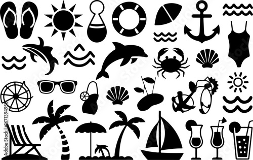 "Beach and Summer Vacation Icon Set"