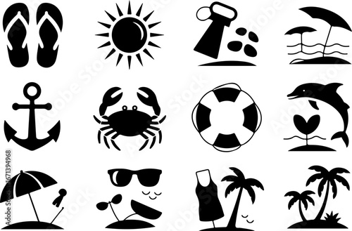 "Beach and Summer Vacation Icon Set"