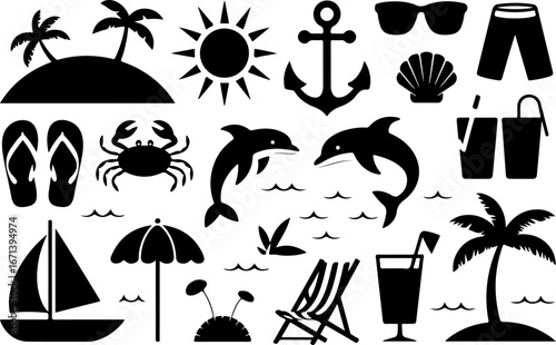 "Beach and Summer Vacation Icon Set"