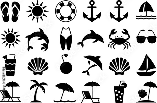 "Beach and Summer Vacation Icon Set"