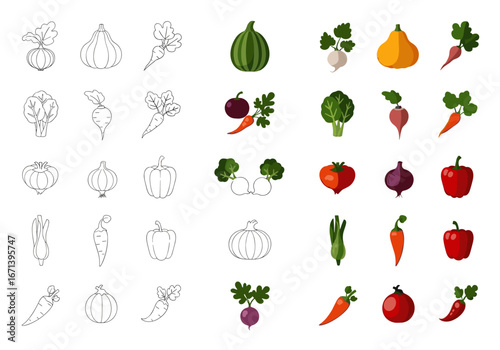 Vibrant collection of fresh healthy vegetables, perfect for culinary designs and healthy living themes.