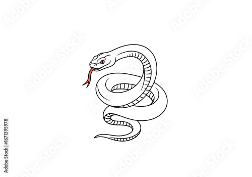Striking coiled serpent with tongue flicking, a symbol of power and danger
