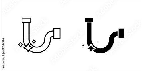 Trap pipe in cross section view vector icon. New clean of inside. Equipment for install under sink and floor drain for sewage, water drainage from kitchen, bathroom, toilet and shower room.	