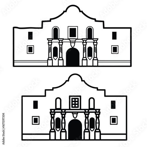 Schilderij op canvas The Alamo Mission San Antonio Texas USA Historic Landmark Architecture Vector Il