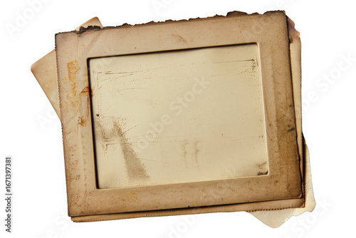 Old, blank photo frame with worn edges and a vintage feel.