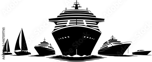 Nautical Ship and Sailboat Silhouette Set"