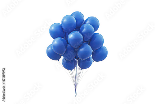 A vibrant cluster of blue balloons floating joyfully against a white background.
