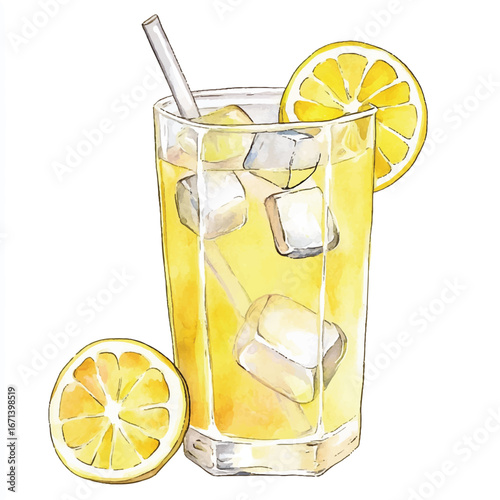 a cute Fresh lemonade with ice cube