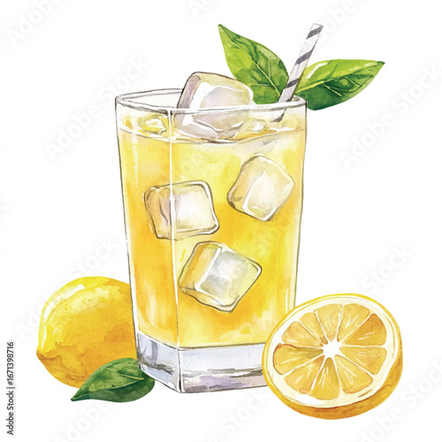 a cute Fresh lemonade with ice cube
