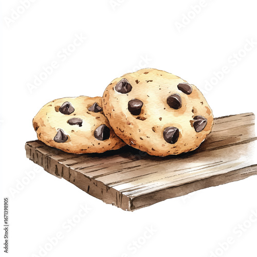 a cute freshly baked chocolate chip cookie