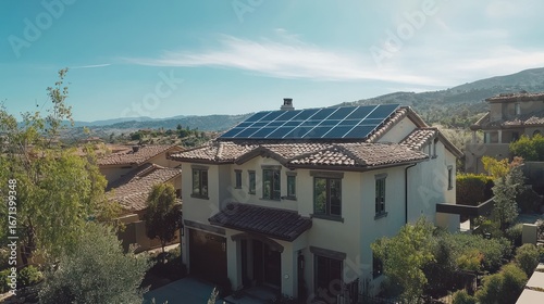 Wallpaper Mural Residential home with solar panels on roof, sunny day. Torontodigital.ca