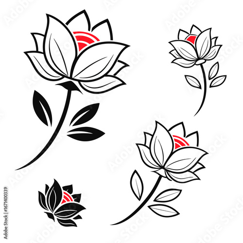 set of floral elements