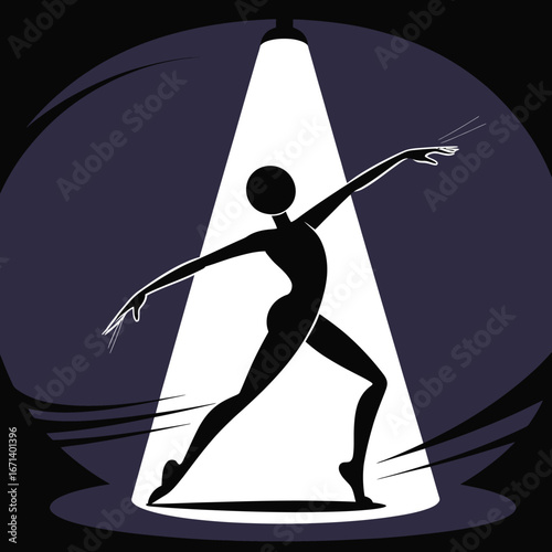 Spotlight Dancer Vector: Elegant Silhouette, Graceful Movement, Stage Performance.