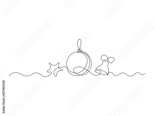 Abstract Christmas Tree Toys, continuous single one line art drawing sketch, logo