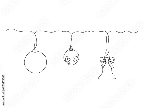 Abstract Christmas Tree Toys, continuous single one line art drawing sketch, logo