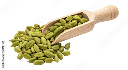 Fototapeta Naklejka Na Ścianę i Meble -  Isolated Scoop of Cardamom Pods