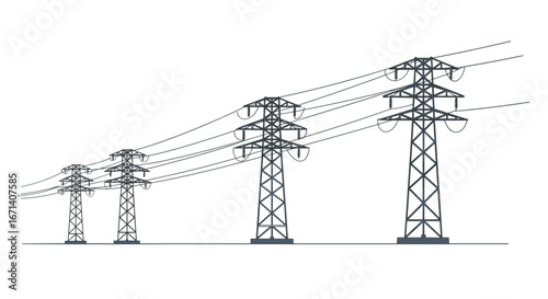 Linear illustration of electrical transmission towers in perspective