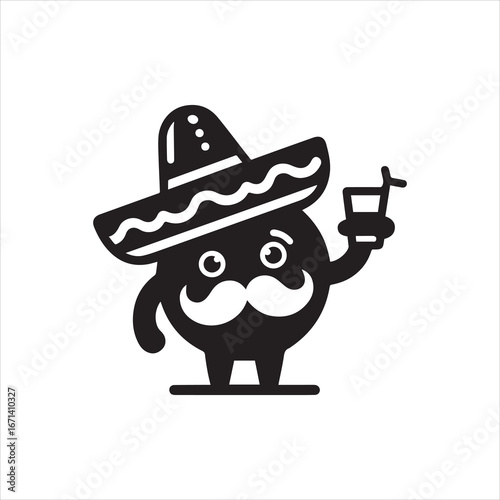 Cheerful Cartoon Character in Sombrero with Drink 1.