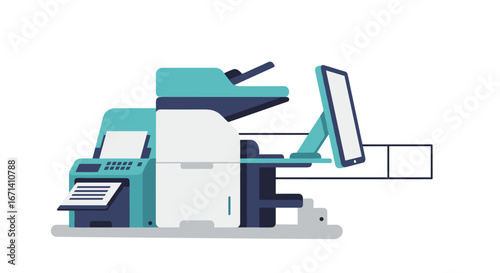 Modern office copier device with touchscreen in minimalist design
