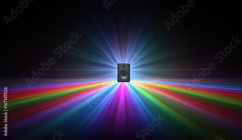 Dark background, speaker, colorful rays