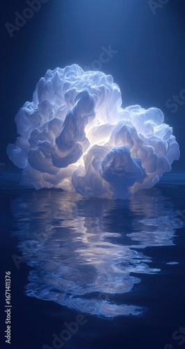 Large, fluffy cloud reflected in still water