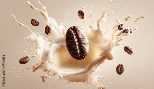 Coffee bean in milk splash