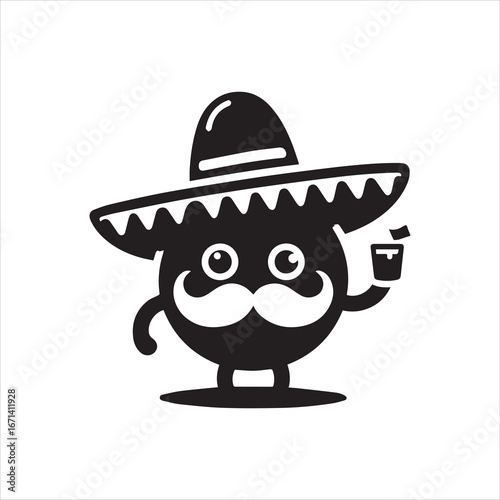 Cute Cartoon Character in Sombrero with Drink 1.