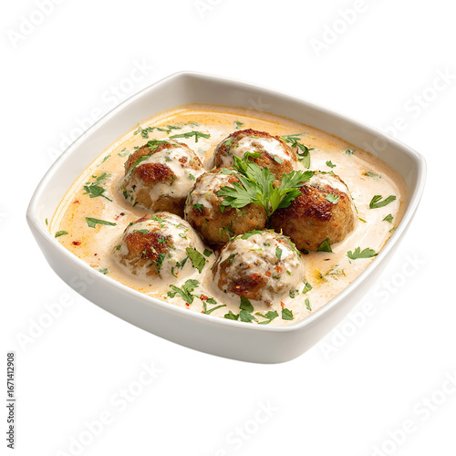 Malai kofta white bowl on transparent background