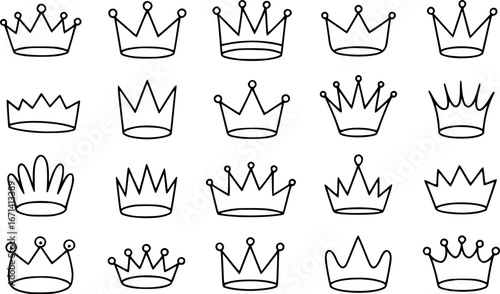 A Collection of Hand-Drawn Crown Icons in Various Styles