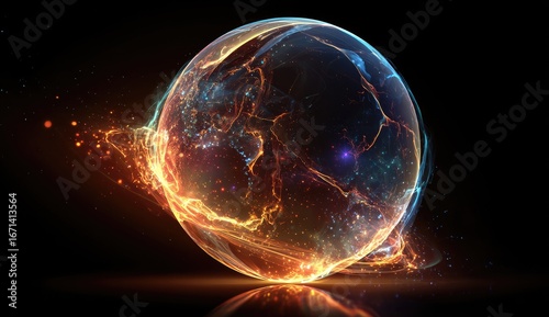 Fiery, glowing Earth sphere with swirling energy