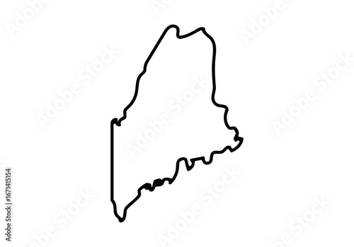 Geographic boundary outline of the US state of Maine. Simple vector map illustration isolated on a white background for design