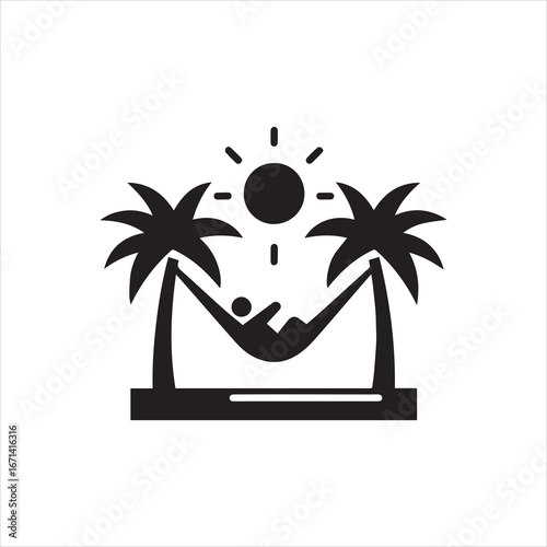 Relaxing Silhouette Person in Hammock Between Palm Trees Under a Shining Sun.