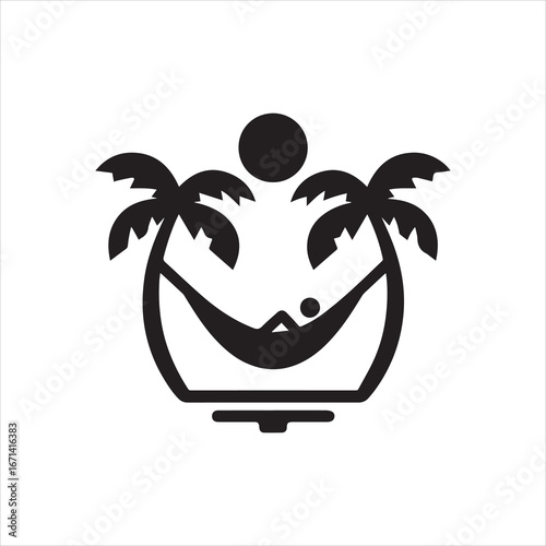Relaxing Silhouette Person in Hammock Between Palm Trees Under the Sun.