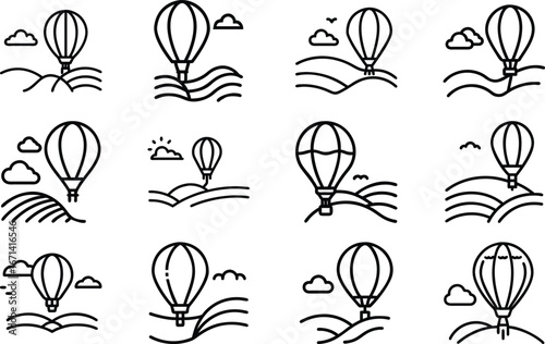 Bundle A Hot Air Balloon Flying Over Hills And Farms 