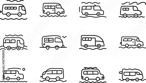 Bundle Vintage Camper Van With Waves In The Background 