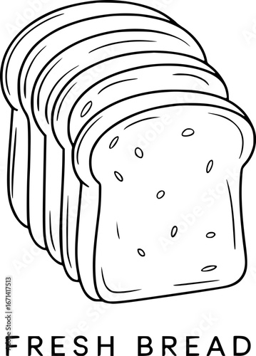 A simple line drawing of a stack of sliced bread with the words "FRESH BREAD" below
