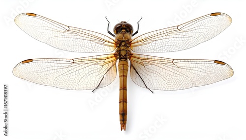 Close-up macro image of a dragonfly isolated on a white background