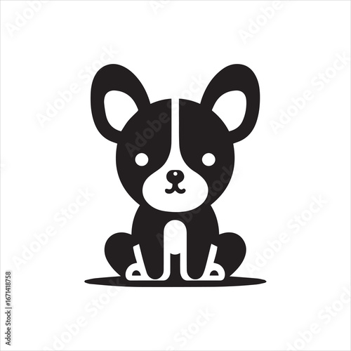 Simple Black and White Cartoon Dog Illustration.